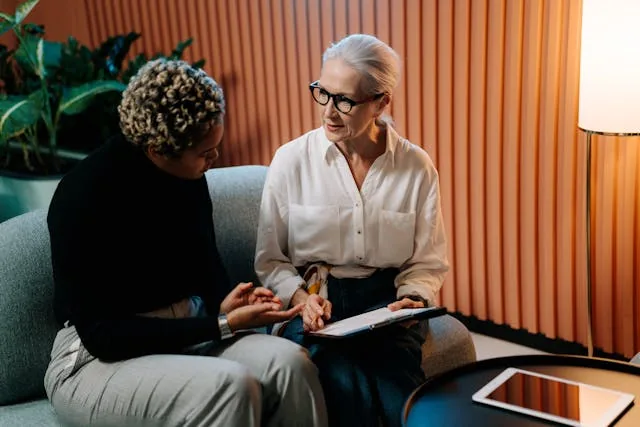 A person talking with a client